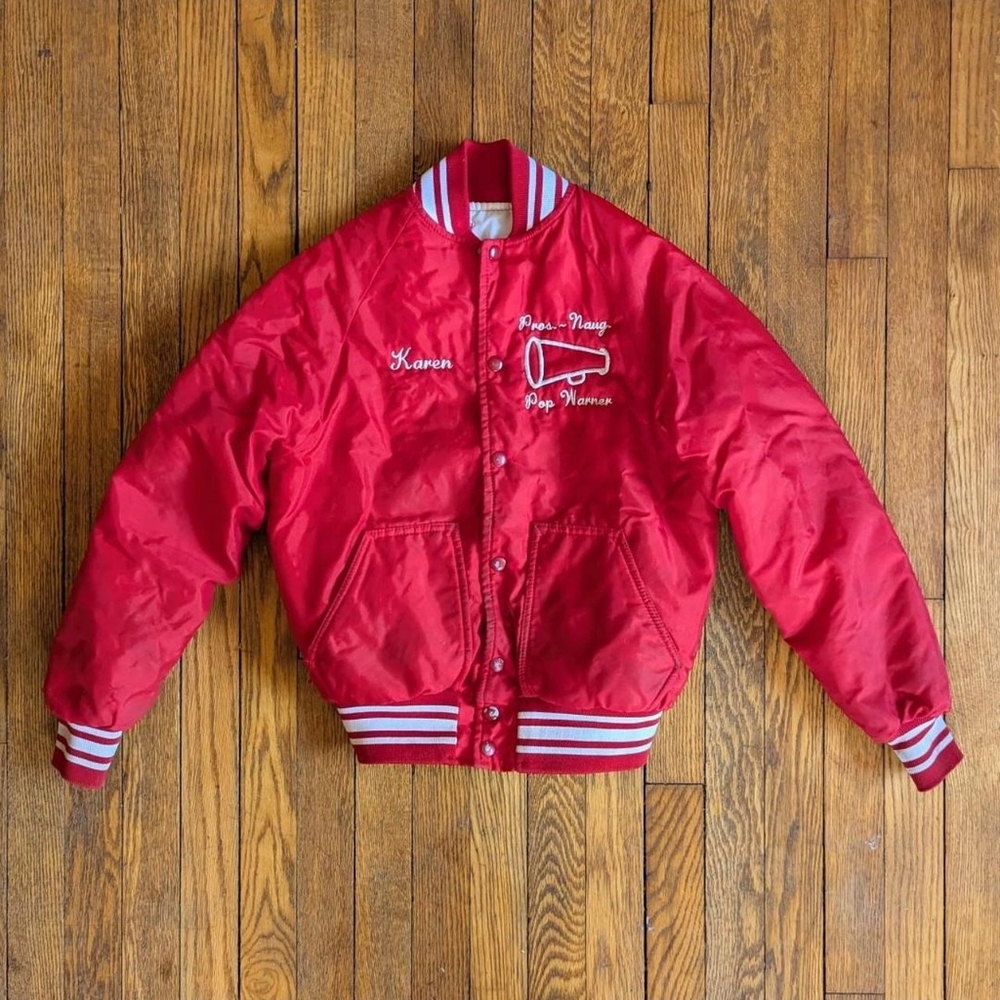 Vintage 80's Red Cheerleader Varsity Bomber Jacket